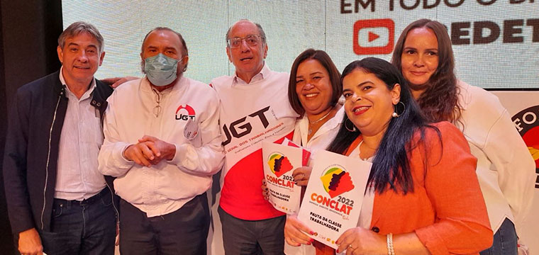 Dirigente do SINTETEL, Marcos Milanez,Canind Pegado, sec.Geral da UGT, Ricardo Patah, pres. da UGT e as dirigentes do SINTETEL, Aurea Barrence, Maria Edna Medeiros e Angelica Fortunato