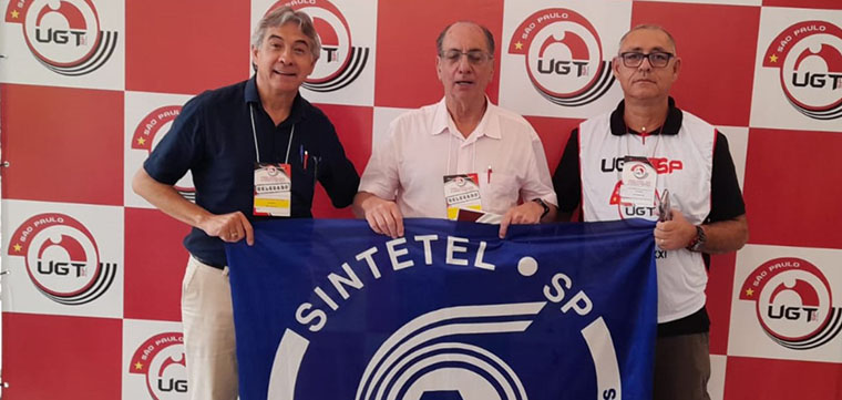 Diretor Regional do SINTETEL, Marcos Milanez, presidente da UGT, Ricardo Patah e  o dirigente Gilson Alvim