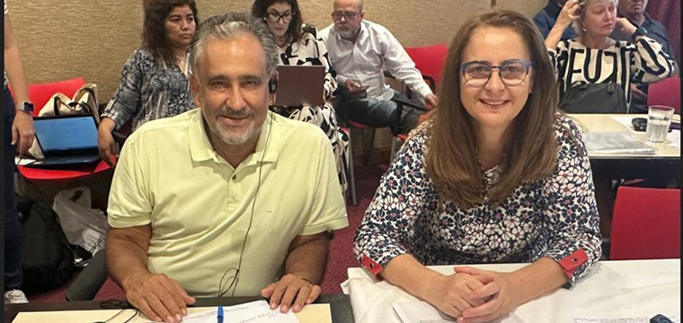 Presidente do SINTETEL, Gilberto Dourado, e Cristiane do Nascimento, vice-presidente da FENATTEL.