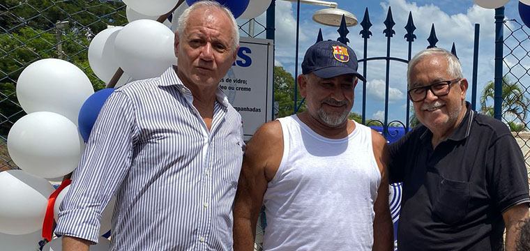 Jos Roberto e Gilberto Dourado, vice-presidente e presidente do SINTETEL e Jorge Luiz, diretor regional do SINTETEL de Bauru e Rio Preto