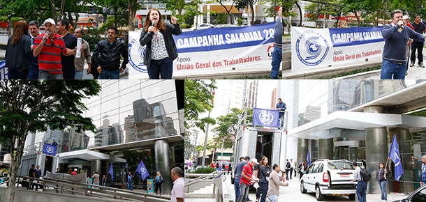 Dirigentes do Sintetel fazem movimento em frente  sede da Vivo na Berrini, em So Paulo.