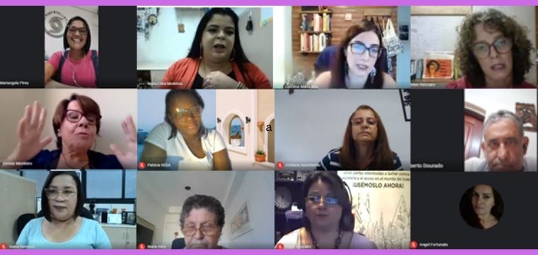 Maringela (de rosa)  a atual secretria da Mulher e mediou a live