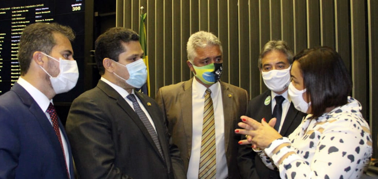 Reunio intermediada pelo Senador Major Olimpio (3 da esq. para dir.) dos dirigentes do SINTETEL com o ento presidente do Senado, Davi Alcolumbre, em novembro de 2020