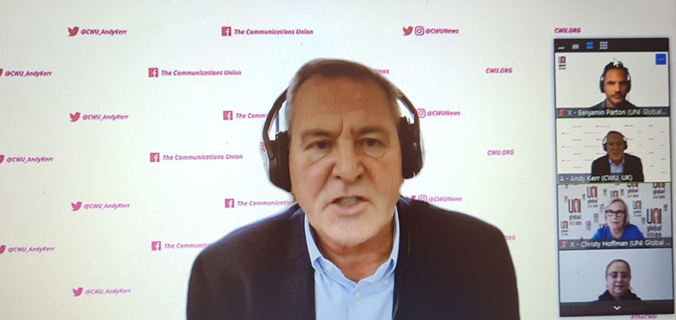 Andy Ker, presidente Mundial da UNI, discursa durante a reunio