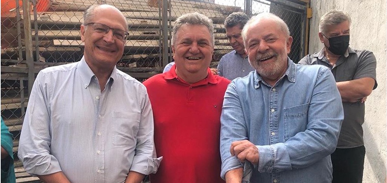 Ex-governador, Geraldo Alckmin, o secretrio Geral do SINTETEL, Mauro Cava de Britto e o ex-presidente Lula