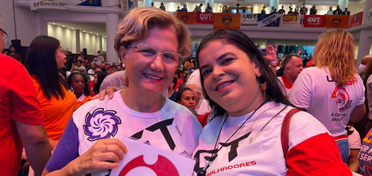 Regina Zagretti, secretria Nacional da Mulher da UGT e Maria Edna Medeiros, dirigente do SINTETEL/FENATTEL 