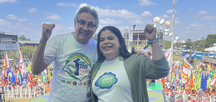 Os diretores do SINTETEL Marcos Milanez e Maria Edna de Medeiros