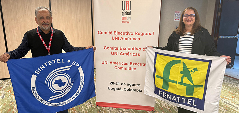 Gilberto Dourado, presidente do SINTETEL e Cristiane do Nascimento, vice-presidente da FENATTEL